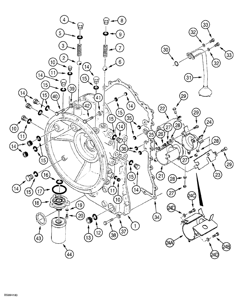 Схема запчастей Case 580SL - (6-088) - CLARK POWERSHIFT TRANSMISSION ASSEMBLY, HOUSING AND OIL FILTER (06) - POWER TRAIN