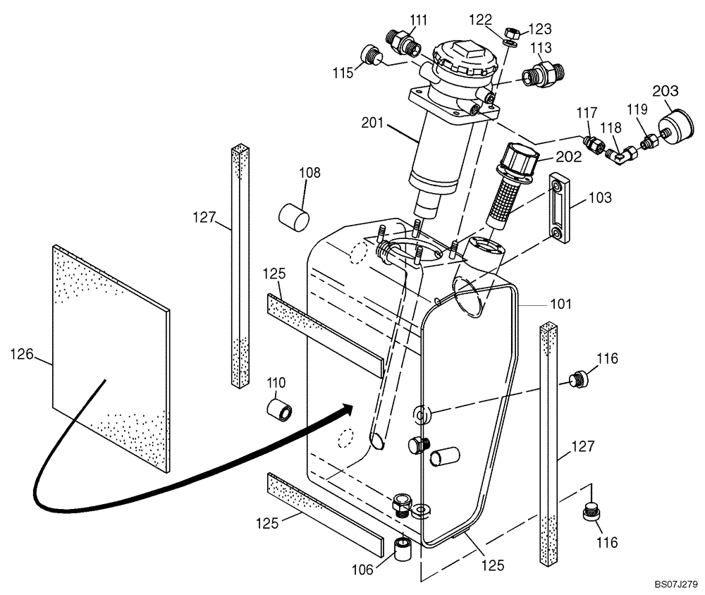 Схема запчастей Case 21D - (10.102[2988029000]) - HYDRAULIC TANK & OIL FILTER (35) - HYDRAULIC SYSTEMS