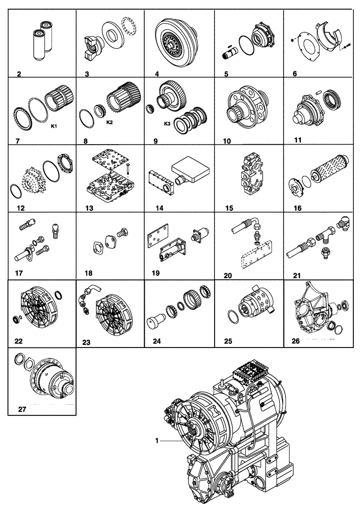 Схема запчастей Case 340 - (18A00000059[001]) - AUTOMATIC TRANSMISSION (03) - Converter / Transmission