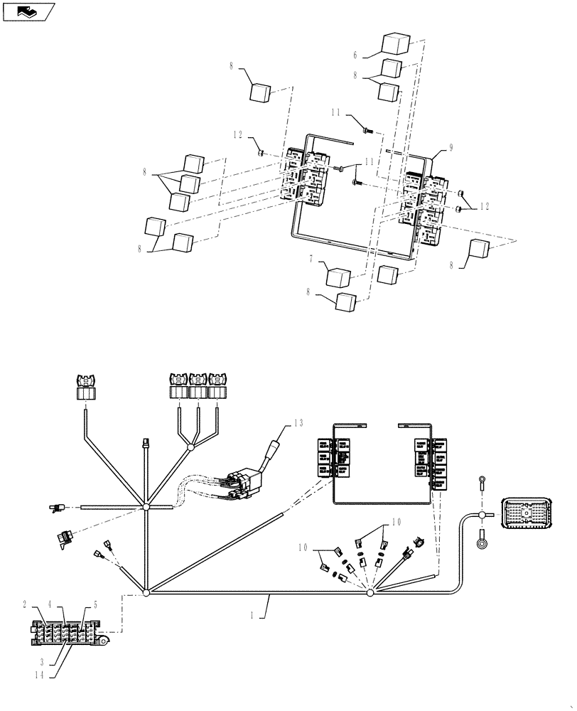 Схема запчастей Case 580SN WT - (55.512.14[03]) - HARNESS - FRONT CONSOLE (55) - ELECTRICAL SYSTEMS