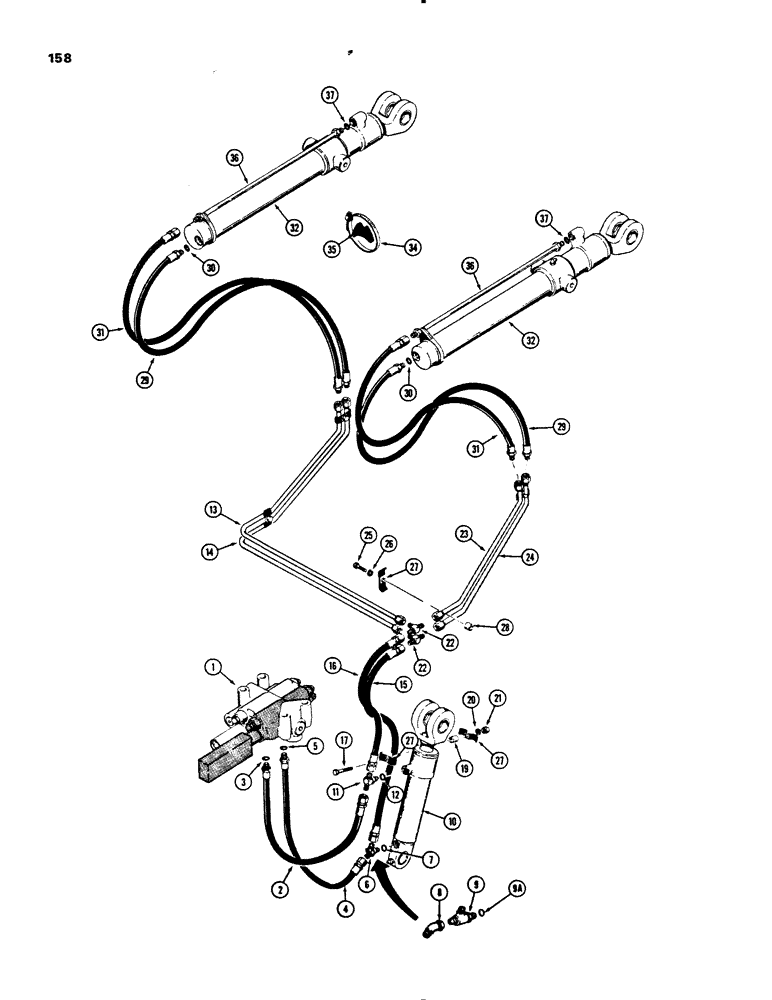 Схема запчастей Case 450B - (158) - LOADER BUCKET TILT AND HYDRA-LEVELING, HYDRAULIC CIRCUITS (07) - HYDRAULIC SYSTEM