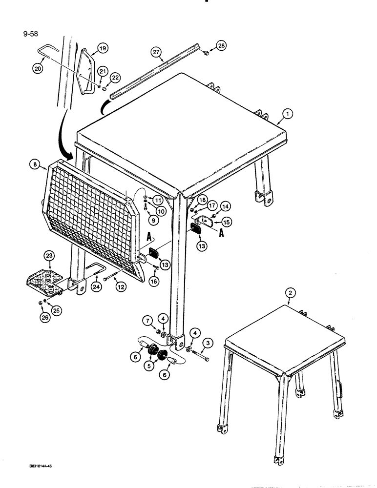 Схема запчастей Case 450C - (9-58) - ROLL OVER PROTECTIVE STRUCTURE, CANOPY (09) - CHASSIS/ATTACHMENTS