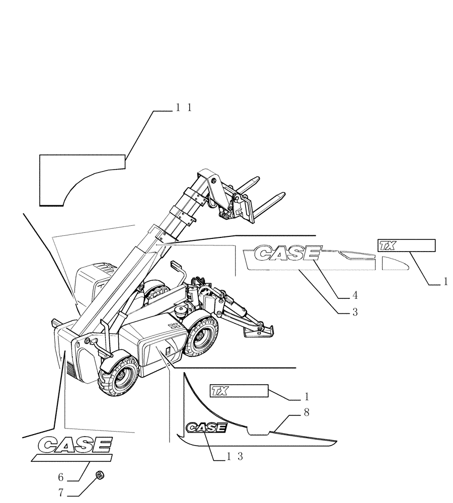 Схема запчастей Case TX742 - (1.98.2[02]) - TRADE MARKS - VERSION (02) (90) - PLATFORM, CAB, BODYWORK AND DECALS