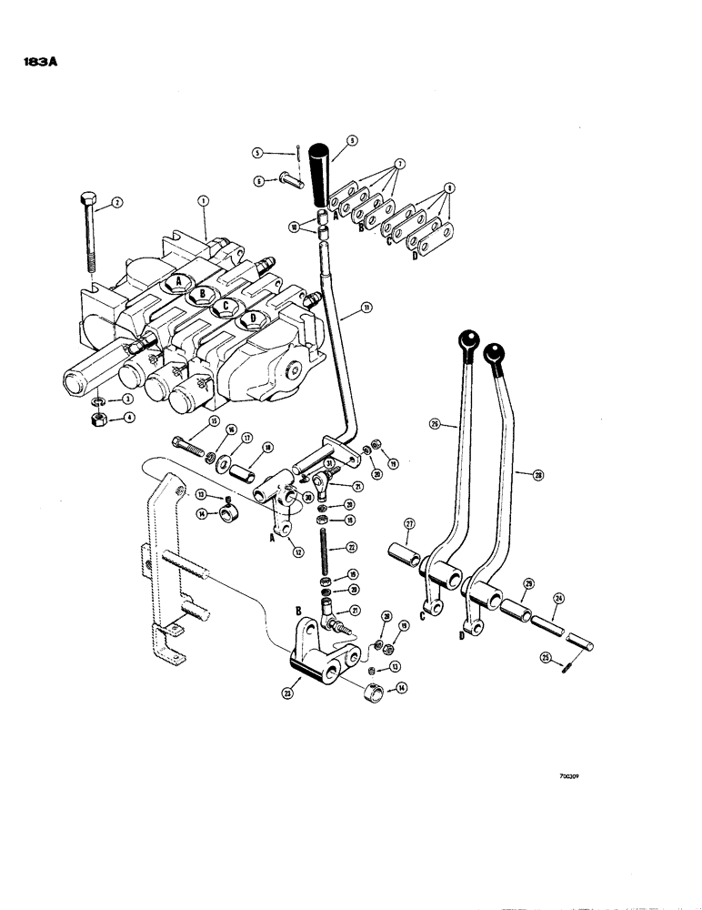 Схема запчастей Case 850 - (183A) - EQUIPMENT CONTROL VALVE AND LEVERS, 4 SPOOL VALVE, USED ON DOZER MODELS ONLY (07) - HYDRAULIC SYSTEM