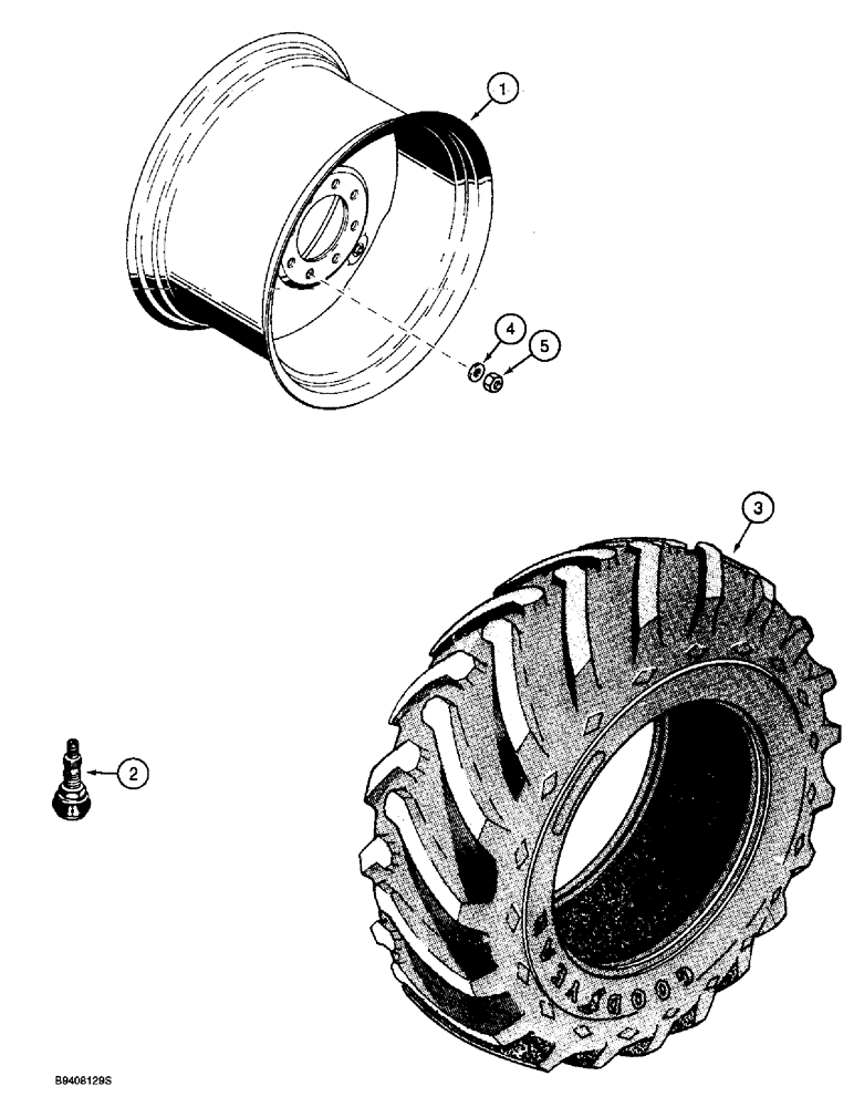 Схема запчастей Case 580SL - (6-46) - REAR WHEELS AND TIRES, TWO WHEEL OR FOUR WHEEL DRIVE (06) - POWER TRAIN