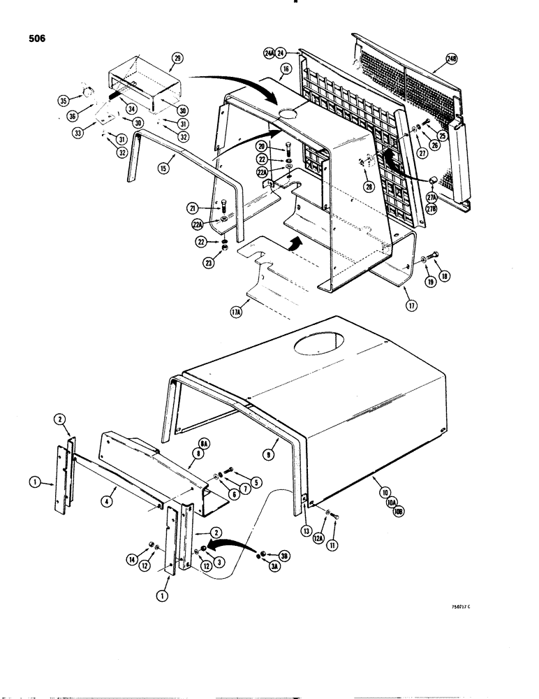 Схема запчастей Case 580C - (506) - HOOD AND RADIATOR SHROUD (09) - CHASSIS/ATTACHMENTS