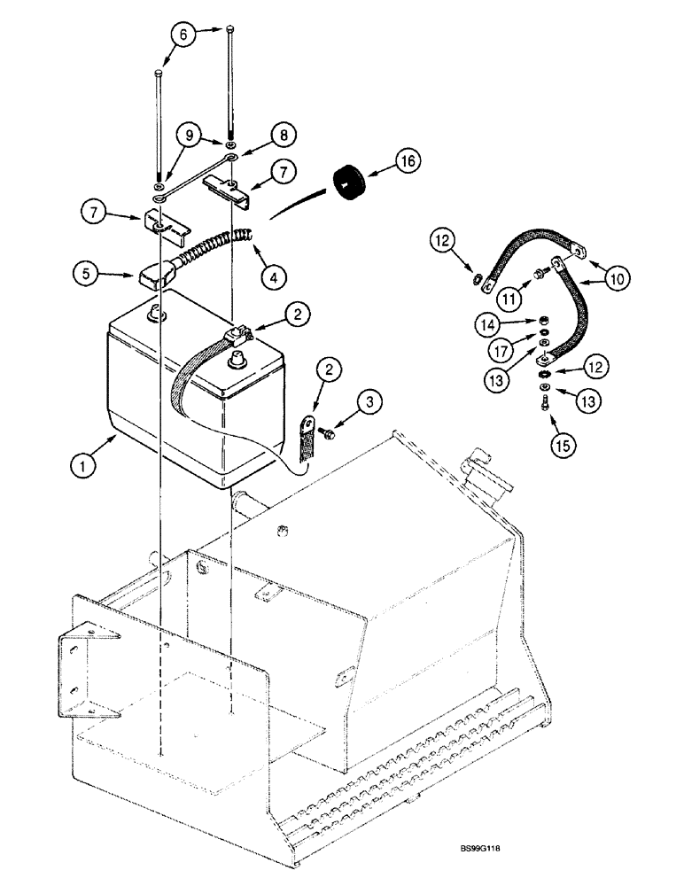 Схема запчастей Case 580L - (4-12) - BATTERY AND BATTERY CABLES, MODELS WITHOUT COLD START (04) - ELECTRICAL SYSTEMS