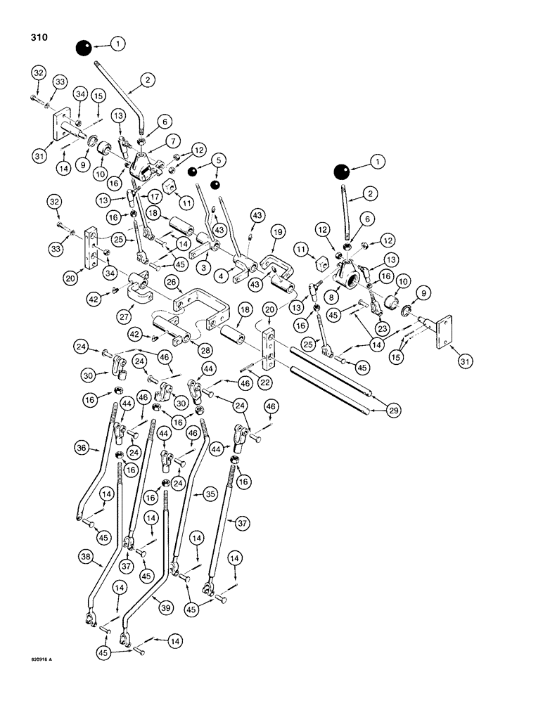 Схема запчастей Case 680H - (310) - BACKHOE CONTROLS WITH HAND SWING (09) - CHASSIS/ATTACHMENTS