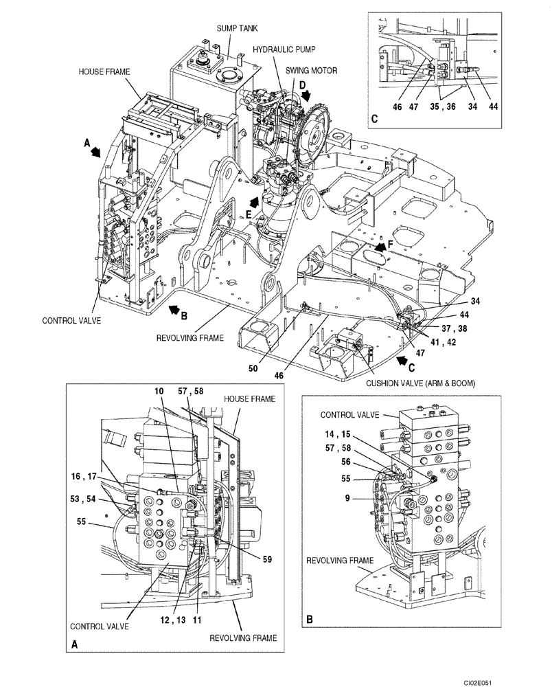Схема запчастей Case CX135SR - (08-047) - HYDRAULICS - PILOT PRESSURE, RETURN LINES (08) - HYDRAULICS
