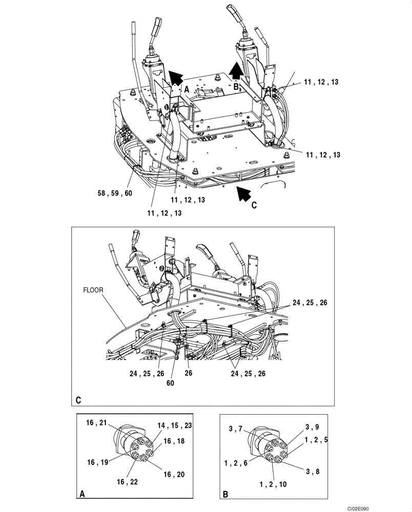 Схема запчастей Case CX135SR - (08-033) - PILOT CONTROL LINES - MODELS WITHOUT LOAD HOLD (08) - HYDRAULICS