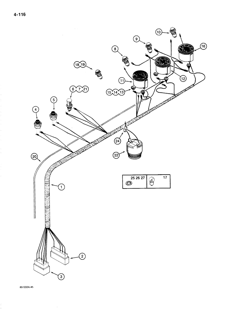 Схема запчастей Case 1187B - (4-116) - ELECTRICAL HARNESS - RIGHT-HAND CONSOLE, USED ON MODELS PRIOR TO P.I.N. 6275525 (04) - ELECTRICAL SYSTEMS