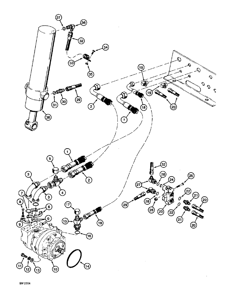 Схема запчастей Case 860 - (8-072) - TRENCHER DRIVE & BOOM LIFT HYD. CIRCUITS, REAR BULKHEAD PLATE TO MOTOR & CYLINDER CENTER TRENCHER (08) - HYDRAULICS