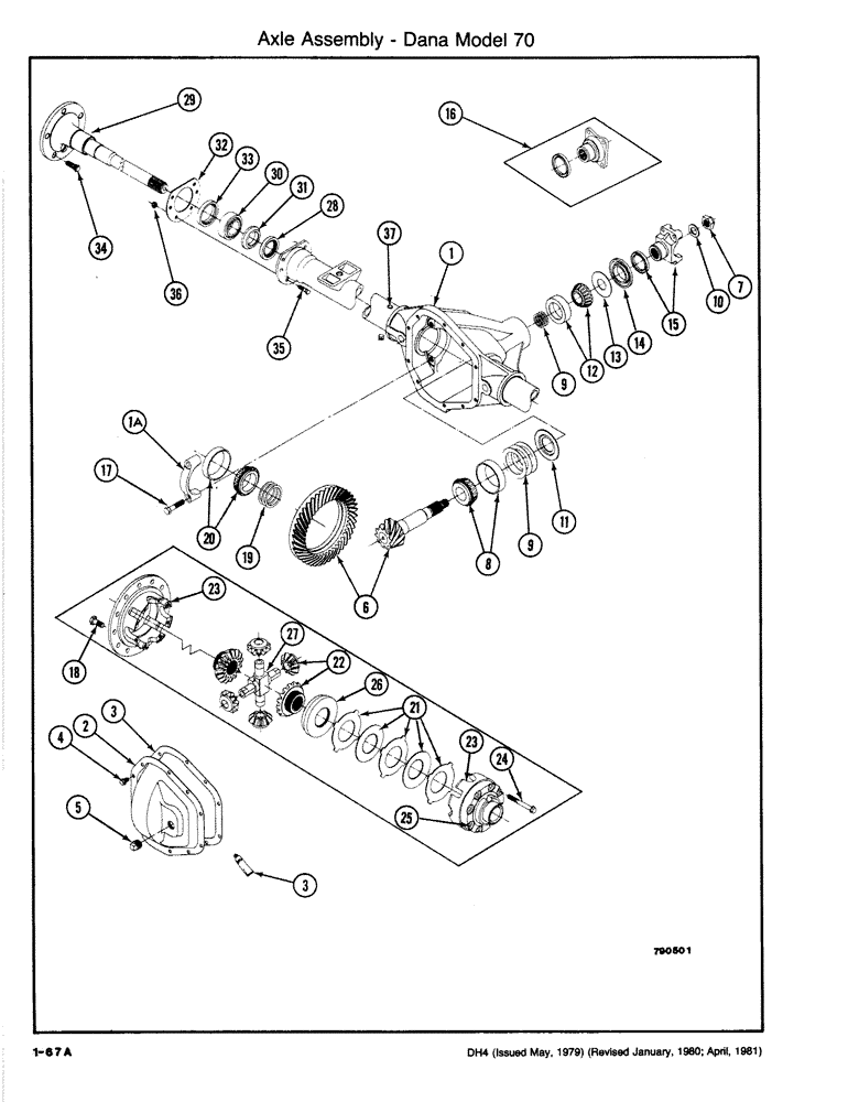 Схема запчастей Case DH4 - (1-67A) - AXLE ASSEMBLY - DANA MODEL 70 (23) - FOUR WHEEL DRIVE SYSTEM