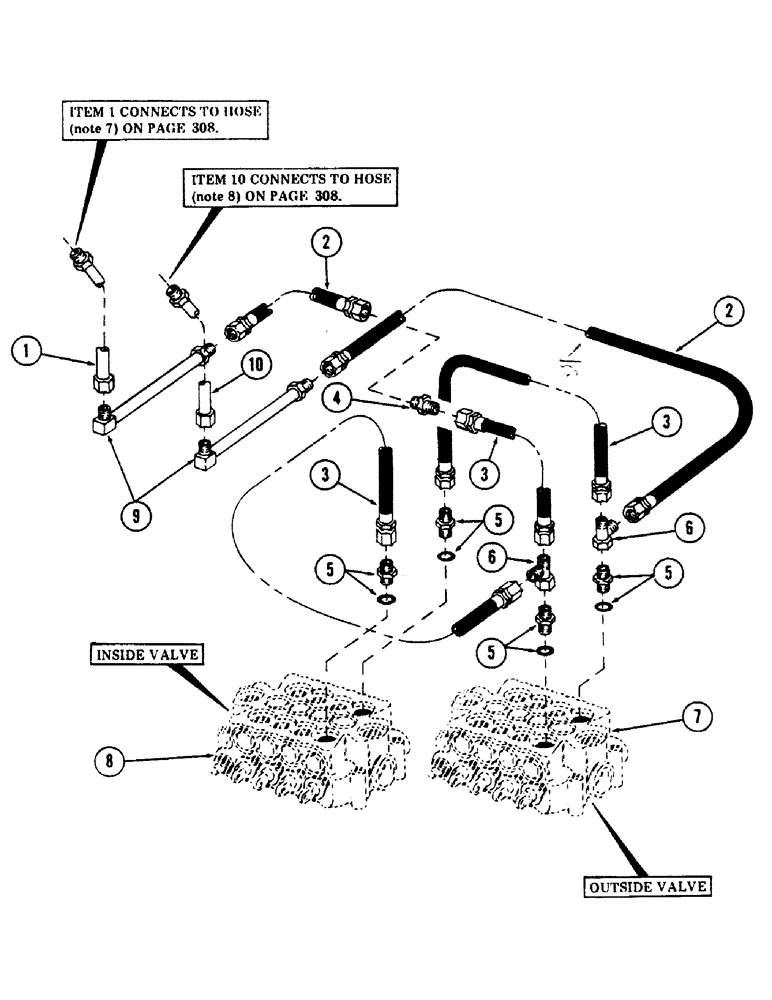 Схема запчастей Case 40BLC - (306) - AUXILIARY HYDRAULICS FROM MAIN CONTROL VALVES TO BOOM, (USED WITH ROTARY CUTTER) (07) - HYDRAULIC SYSTEM