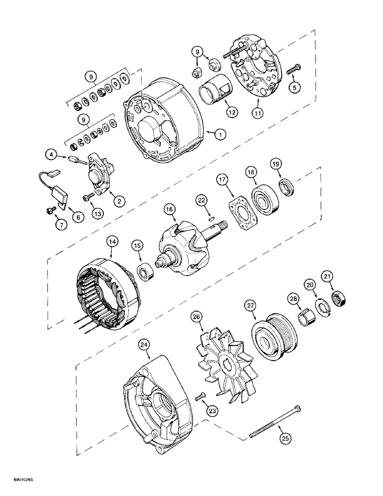 Схема запчастей Case 9020B - (4-002) - ALTERNATOR - A187916 (04) - ELECTRICAL SYSTEMS