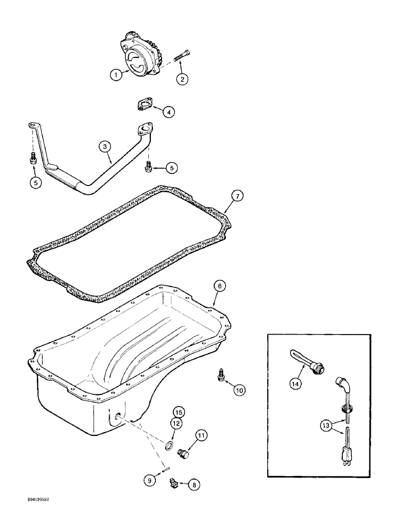 Схема запчастей Case 9010B - (2-054) - OIL PUMP AND OIL PAN, 4TA-390 ENGINE, *PRIOR TO P.I.N. DAC01#2001, ENGINE OIL HEATER (02) - ENGINE