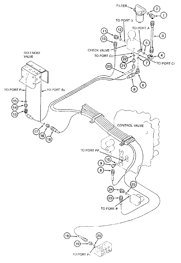 Схема запчастей Case 9050B - (8-042) - PILOT PRESSURE DISTRIBUTION LINES (08) - HYDRAULICS