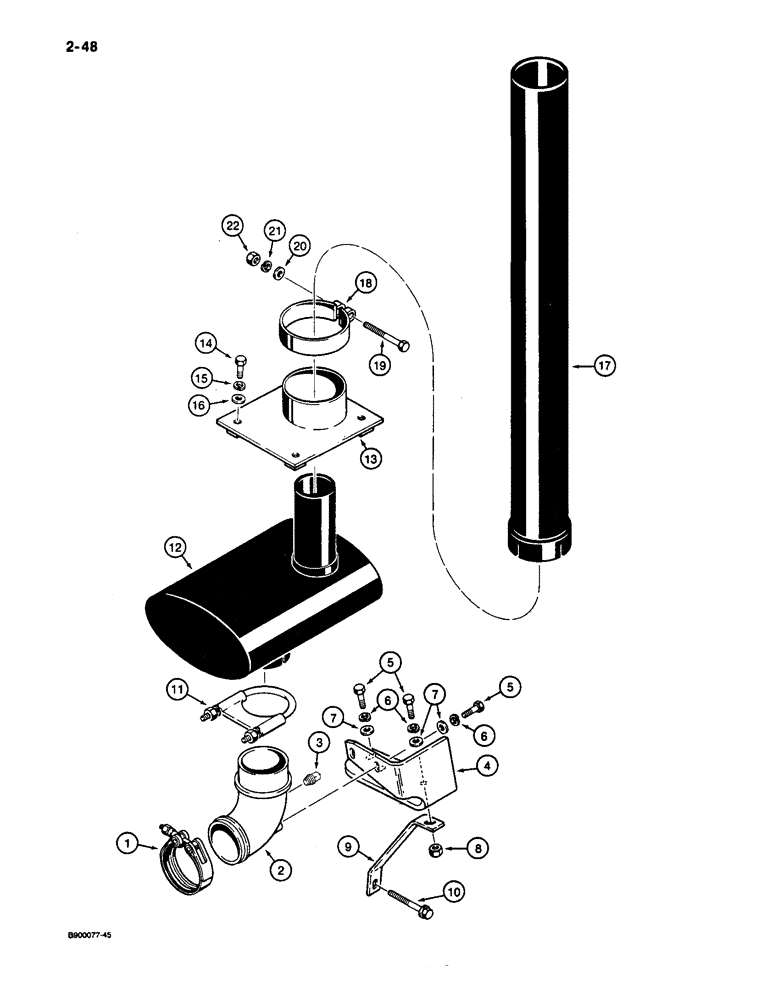 Схема запчастей Case 650 - (2-48) - MUFFLER MOUNTING AND EXHAUST PARTS (02) - ENGINE