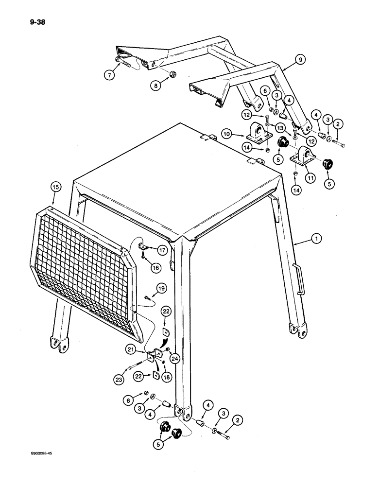 Схема запчастей Case 650 - (9-38) - ROLL OVER PROTECTIVE STRUCTURE, CANOPY AND BRUSH GUARDS (09) - CHASSIS/ATTACHMENTS