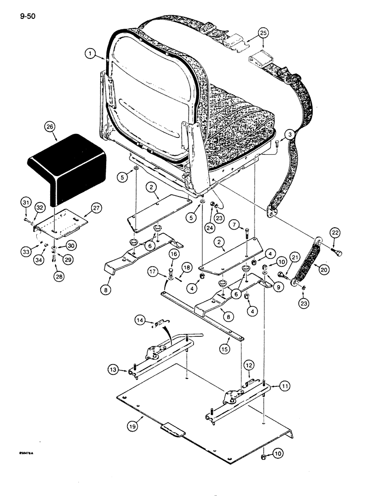 Схема запчастей Case 855D - (9-050) - SEAT, SEAT BELTS, AND ARMRESTS (09) - CHASSIS/ATTACHMENTS