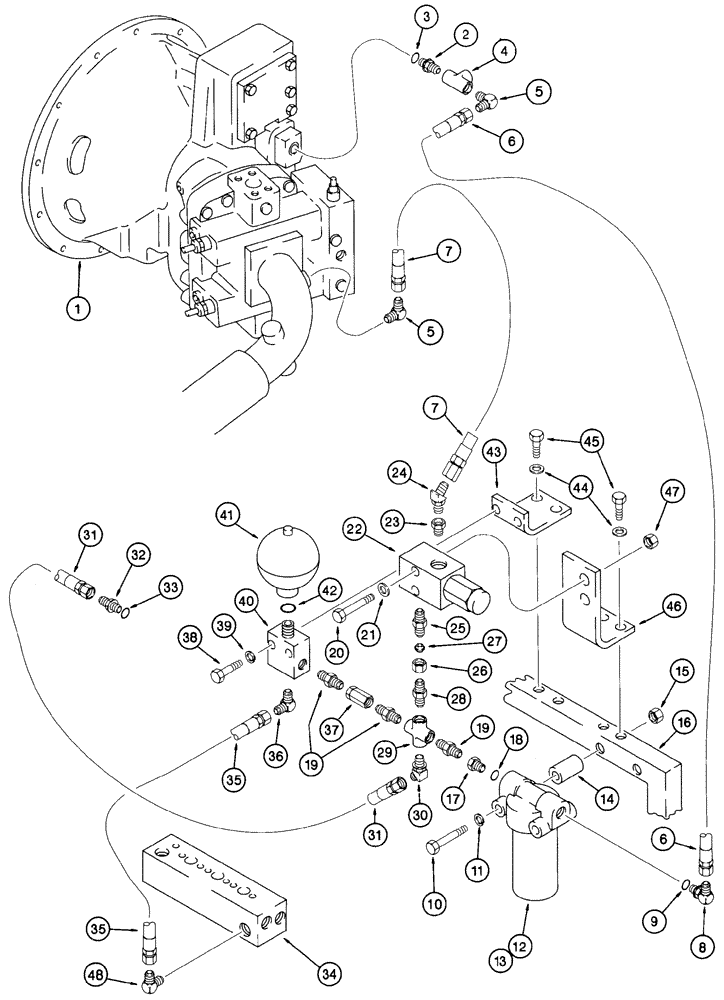 Схема запчастей Case 9060 - (8-032) - HYDRAULIC CONTROL CIRCUIT, PUMP TO PILOT LINE FILTER AND ACCUMULATOR (08) - HYDRAULICS