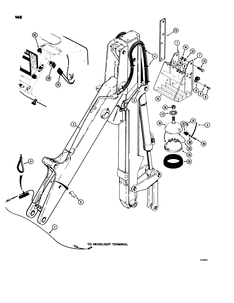 Схема запчастей Case 580C - (146) - DIPPER LIGHT, USED WITH EXTENDABLE DIPPER (04) - ELECTRICAL SYSTEMS