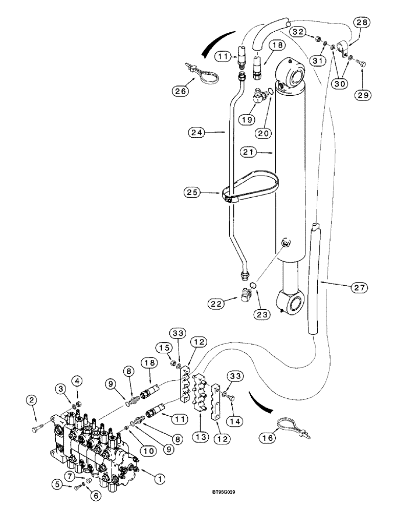 Схема запчастей Case 580L - (8-024) - BACKHOE BOOM CYLINDER HYDRAULIC CIRCUIT (08) - HYDRAULICS
