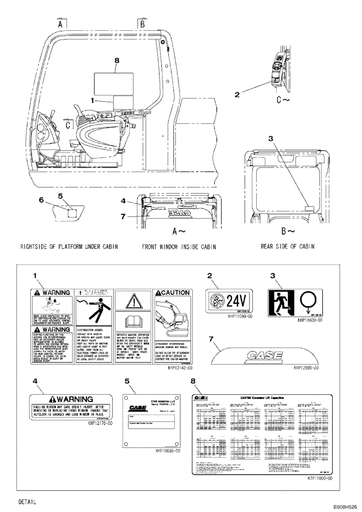 Схема запчастей Case CX470B - (09-57) - DECAL - OPERATORS COMPARTMENT (09) - CHASSIS