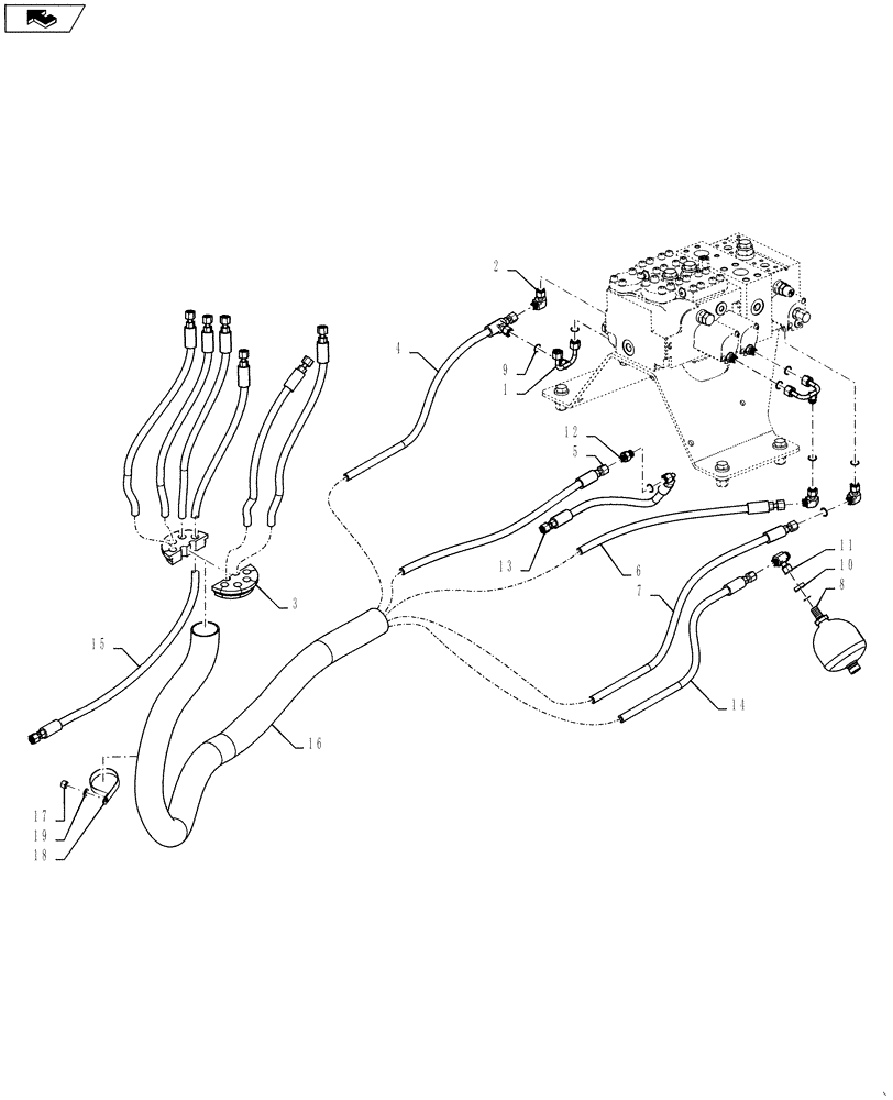 Схема запчастей Case 1121F - (35.140.01) - LINE INSTALLATION, LOADER CONTROLS, 2 FUNCTION VALVE (35) - HYDRAULIC SYSTEMS