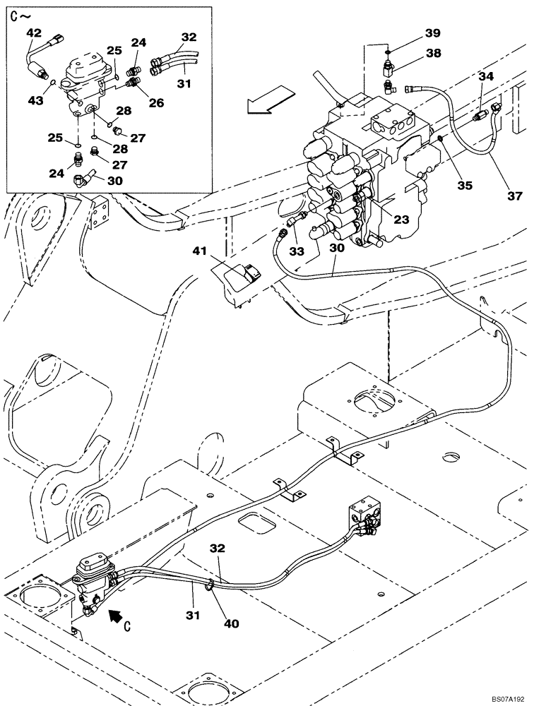 Схема запчастей Case CX160B - (08-27) - HYDRAULICS, AUXILIARY - SINGLE ACTING CIRCUIT, PEDAL ACTIVATED (08) - HYDRAULICS