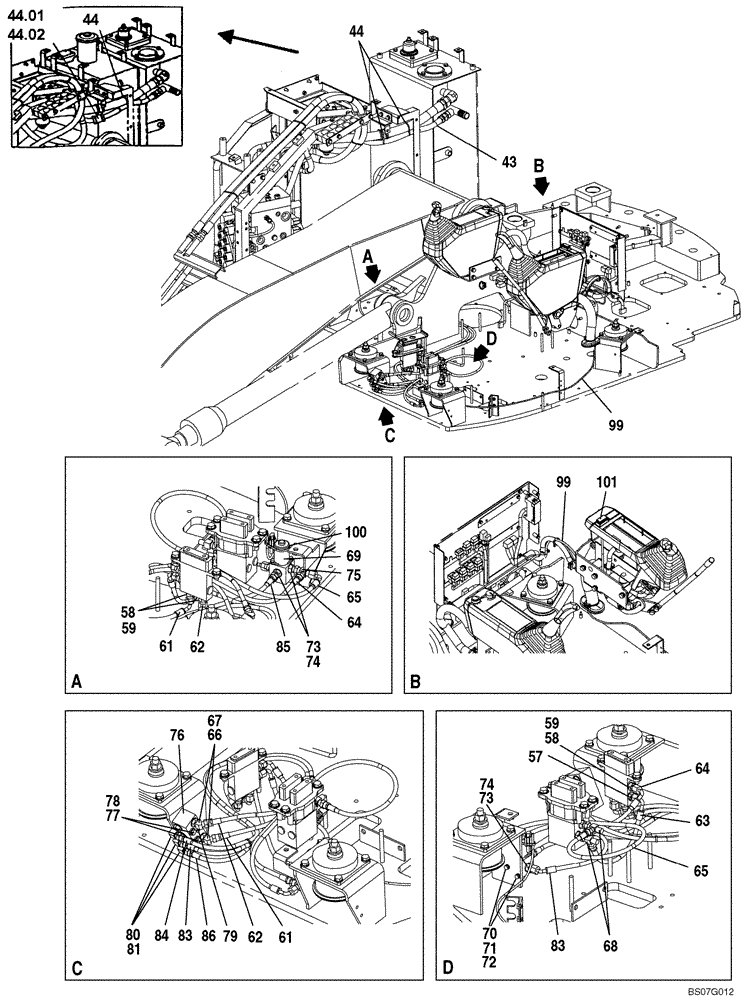 Схема запчастей Case CX135SR - (08-052) - HYDRAULICS, AUXILIARY - MULTI-PURPOSE + 3 WAY VALVE (08) - HYDRAULICS