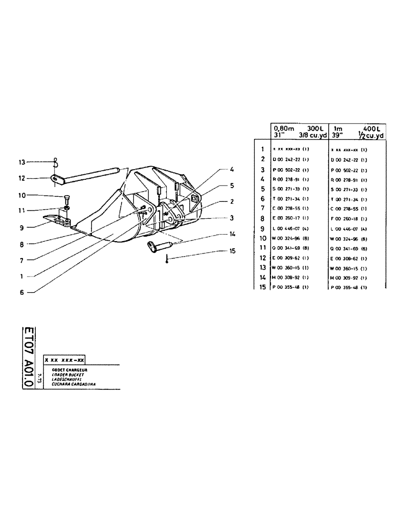 Схема запчастей Case TC45 - (111) - LOADER BUCKET, 0.80M - 300L, 31" - 3/8" CU. YD. 