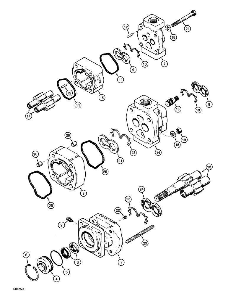 Схема запчастей Case 621B - (8-28) - EQUIPMENT AND STEERING PUMP, L127270 (08) - HYDRAULICS