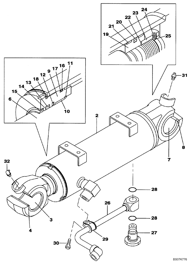 Схема запчастей Case CX225SR - (08-94) - CYLINDER ASSY RH - BLADE, DOZER (08) - HYDRAULICS