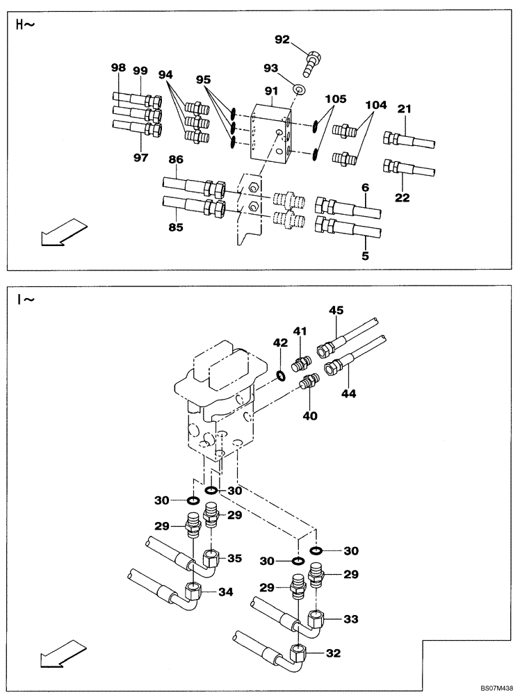 Схема запчастей Case CX135SR - (08-90[03]) - PILOT CONTROL LINES - MODELS WITH DOZER BLADE (08) - HYDRAULICS