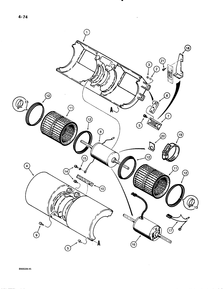 Схема запчастей Case W30 - (4-74) - CAB BLOWER (04) - ELECTRICAL SYSTEMS
