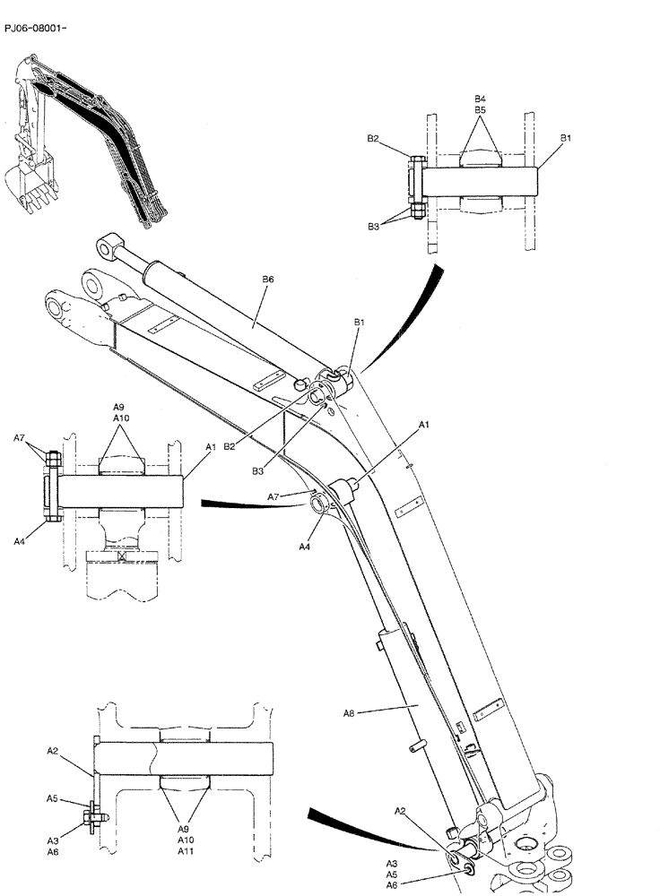 Схема запчастей Case CX50B - (03-004) - CYLINDER INSTAL (PY02B00110F1 & PY02B00120F1) Attachments