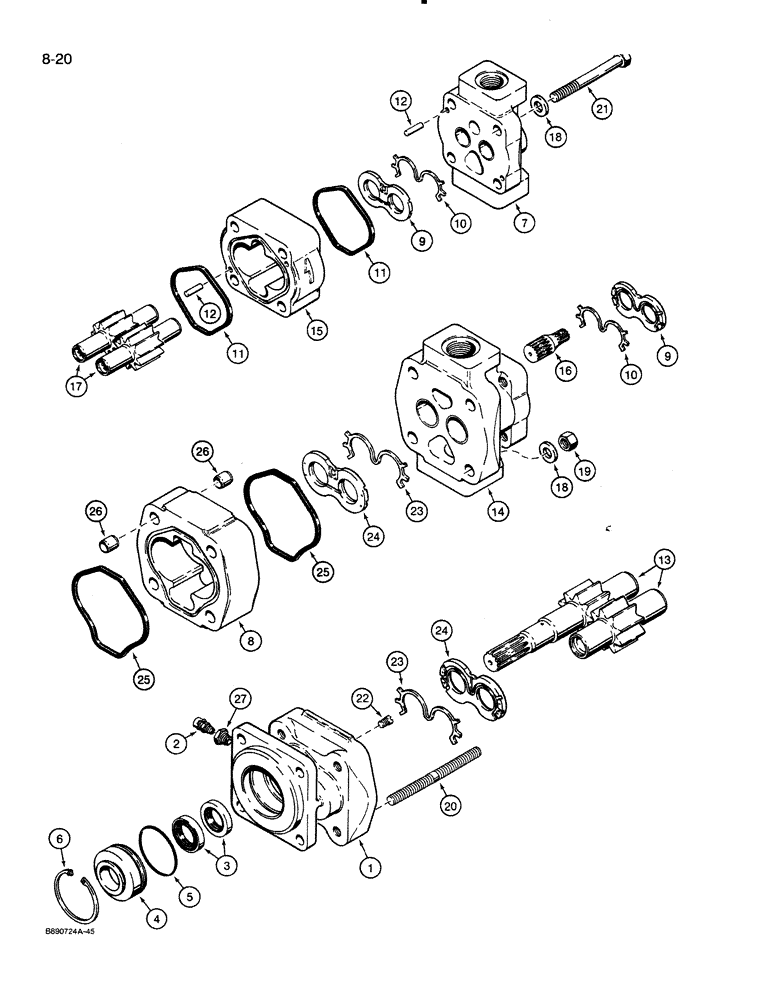Схема запчастей Case 821 - (8-020) - EQUIPMENT AND STEERING PUMP - L126103 (08) - HYDRAULICS