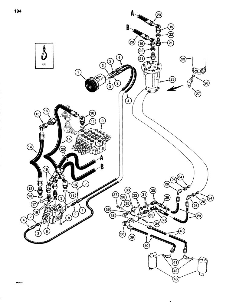 Схема запчастей Case 1080 - (194) - HYDRAULIC LEVELER LINES, MODELS WITH AUXILIARY HYDRAULIC CIRCUIT (35) - HYDRAULIC SYSTEMS