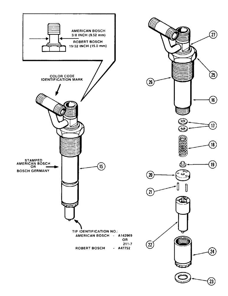 Схема запчастей Case 1187 - (070) - FUEL INJECTOR NOZZLE, 504BDT DIESEL ENGINE, RED COLOR CODE IDENTIFICATION (01) - ENGINE