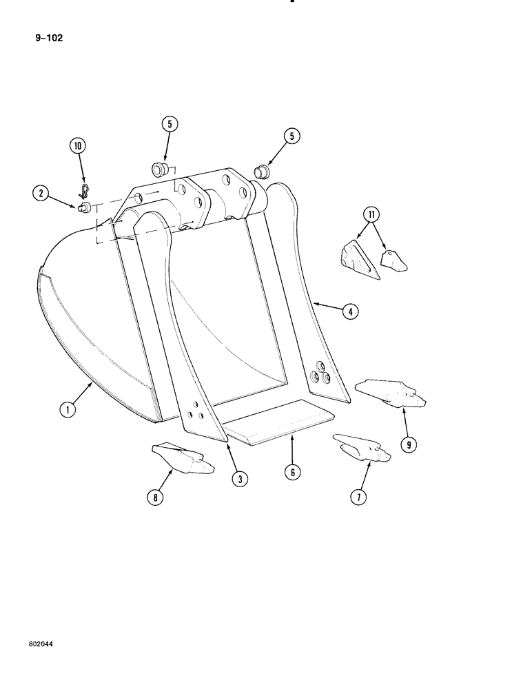Схема запчастей Case 888 - (9-102) - BACKHOE BUCKET, BACKHOE BUCKET 23-5/8" WIDE, BACKHOE BUCKET - 29-1/2" WIDE (09) - CHASSIS