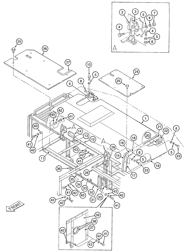 Схема запчастей Case 9050 - (9-14) - UPPER STRUCTURE, HOOD AND INSULATION PADS (09) - CHASSIS