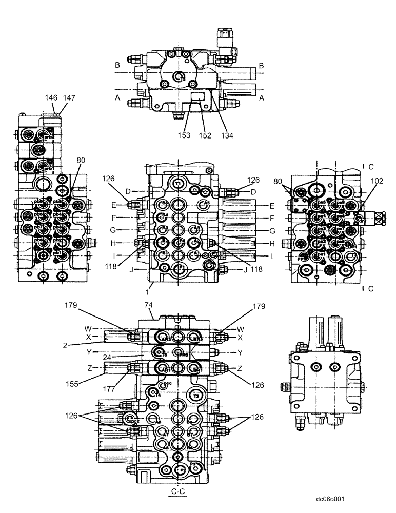 Схема запчастей Case CX80 - (08-69) - CONTROL VALVE (KAJ5076) 1 OF 8 (08) - HYDRAULICS