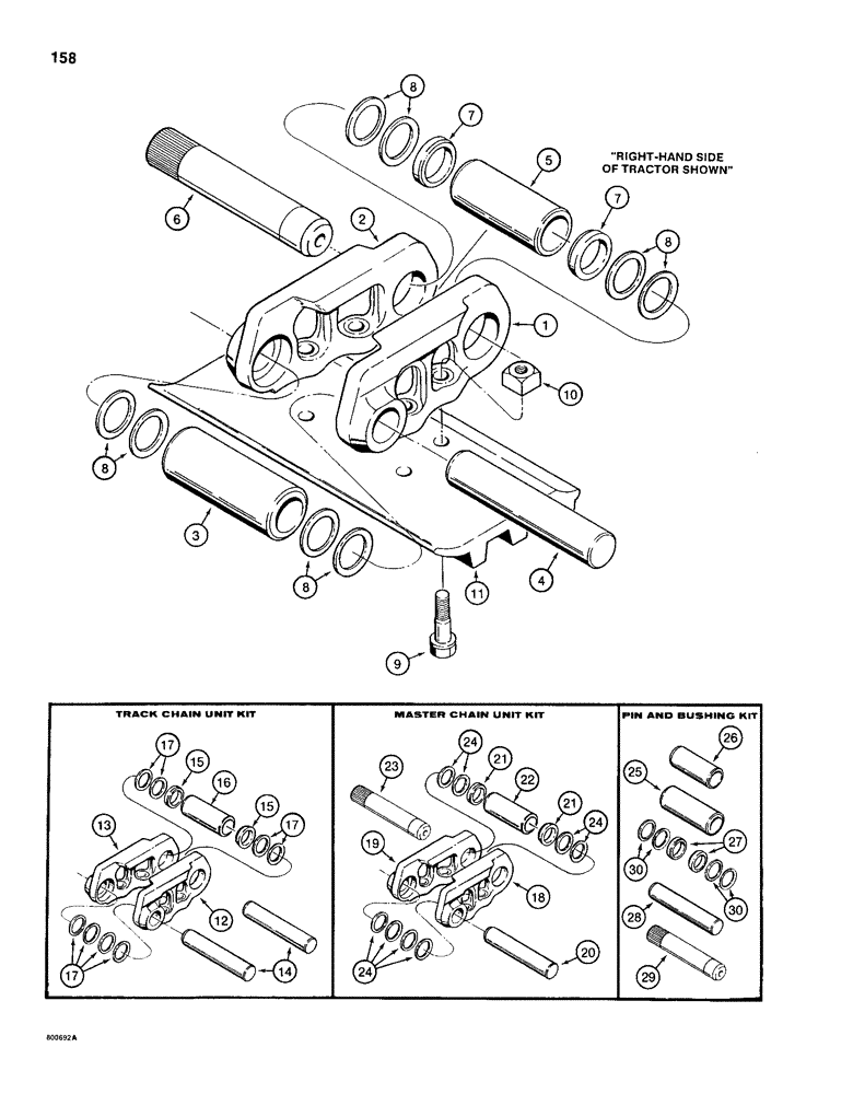 Схема запчастей Case 1155D - (158) - STANDARD SEALED TRACK CHAIN, W/ 2-3/16" (56 MM) OD BUSHING IF USED (11) - TRACKS/STEERING