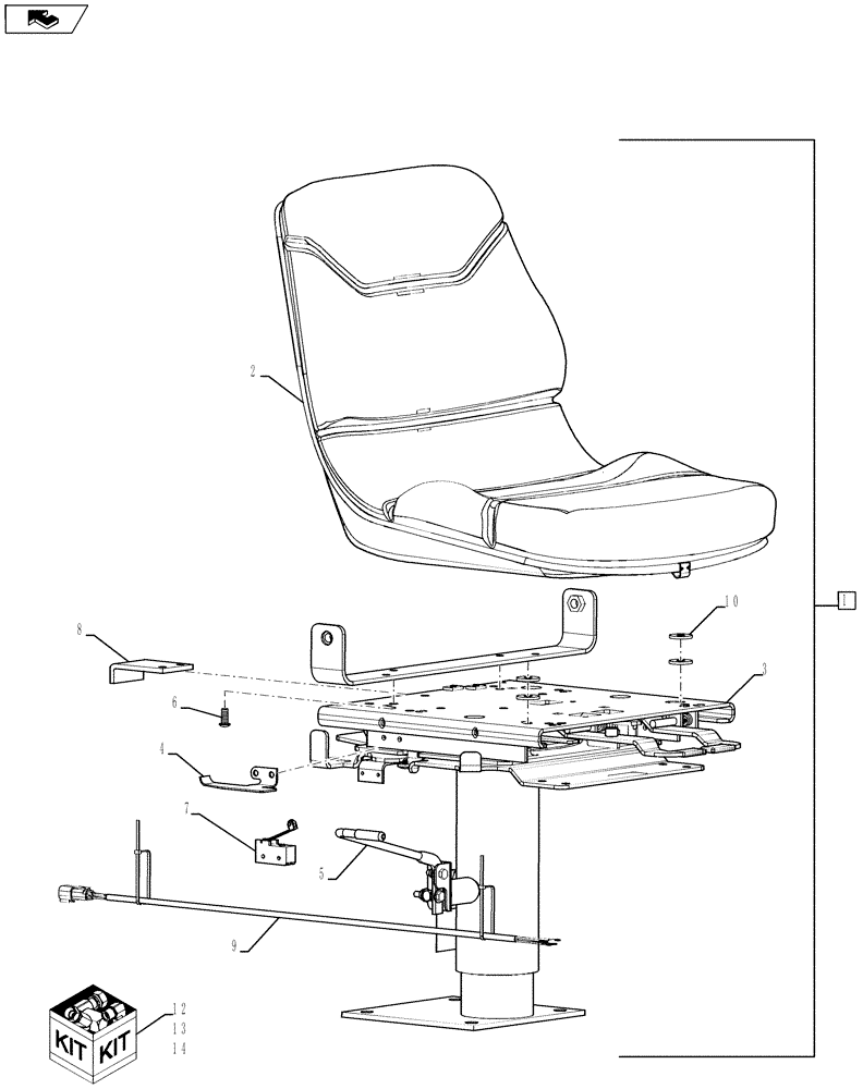 Схема запчастей Case 590SN - (90.120.01[02]) - SEAT - ADJUSTABLE HEIGHT PEDESTAL (90) - PLATFORM, CAB, BODYWORK AND DECALS