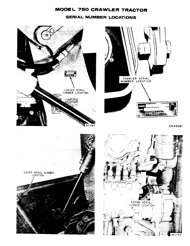 Схема запчастей Case 750 - (003) - MODEL 750 CRAWLER TRACTOR SERIAL NUMBER LOCATIONS (00) - GENERAL