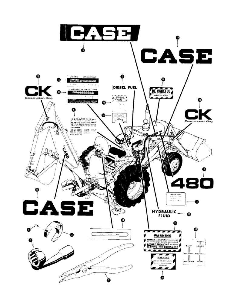 Схема запчастей Case 480CK - (82) - TOOLS AND DECALS (90) - PLATFORM, CAB, BODYWORK AND DECALS