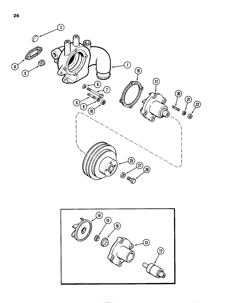 Схема запчастей Case 680H - (026) - WATER PUMP, 336BD DIESEL ENGINE (02) - ENGINE