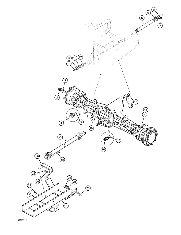Схема запчастей Case 590 - (6-30) - FRONT DRIVE AXLE MOUNTING AND DRIVE SHAFT (06) - POWER TRAIN