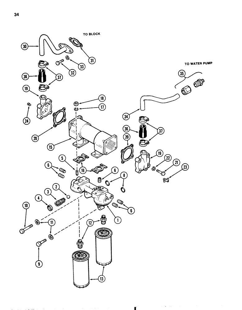Схема запчастей Case 1080 - (034) - OIL FILTER AND HEAT EXCHANGER, 504BDT DIESEL ENGINE (10) - ENGINE